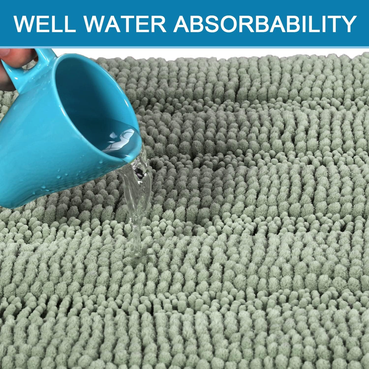 Sage Bathroom Rugs, Bath Mat Set of 2 Extra Thick Chenille Striped Pattern Shaggy Rugs for Room, Non Skid Mats Floor (32 x 20 Plus 24 17 - Inches) 20" 32" 17" 24"