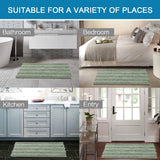 Sage Bathroom Rugs, Bath Mat Set of 2 Extra Thick Chenille Striped Pattern Shaggy Rugs for Room, Non Skid Mats Floor (32 x 20 Plus 24 17 - Inches) 20" 32" 17" 24"