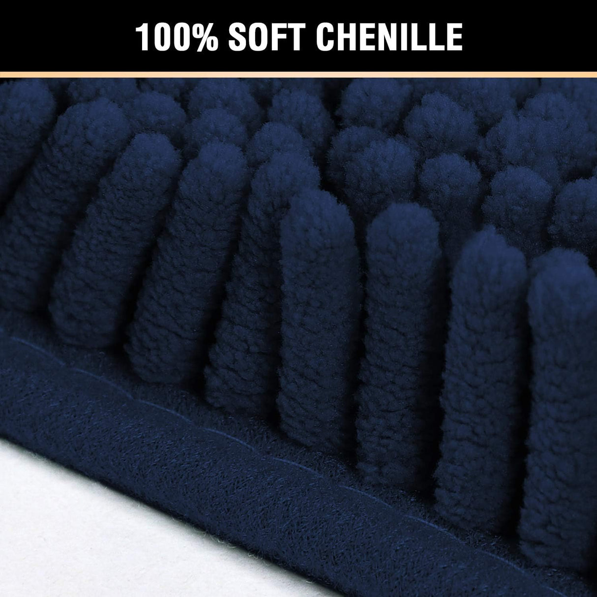 Navy Blue Bath Rug, Mat Non Slip Mats for Bathroom Floor, Rug Extra Thick Chenille 17" x 24" Absorbent Soft Shaggy Washable Dry Fast Plush Rugs Bathtubs