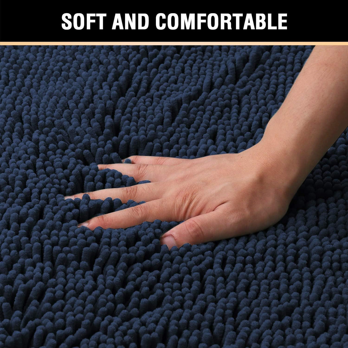 Navy Blue Bath Rug, Mat Non Slip Mats for Bathroom Floor, Rug Extra Thick Chenille 17" x 24" Absorbent Soft Shaggy Washable Dry Fast Plush Rugs Bathtubs