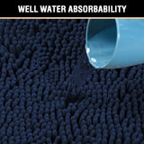 Navy Blue Bath Rug, Mat Non Slip Mats for Bathroom Floor, Rug Extra Thick Chenille 17" x 24" Absorbent Soft Shaggy Washable Dry Fast Plush Rugs Bathtubs