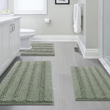 3 Piece Bathroom Rugs Sets Thick Striped Bath Set for Non Slip Soft Absorbent Mat Tub, Shower and Toilet(17''x24''+20''x32''+20''x24'' U-Shaped, Sage) Sage 17" x 24" + 20" 32" U Shape