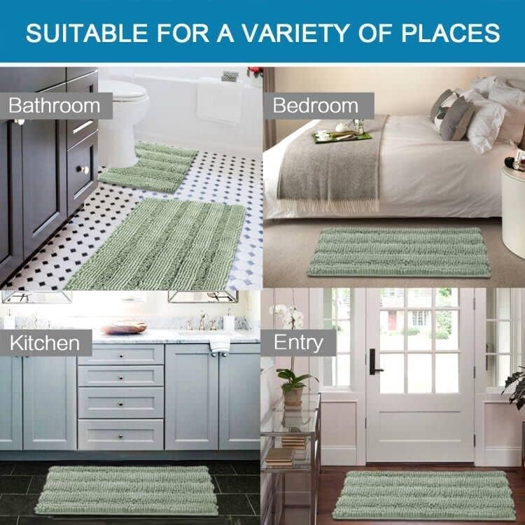 3 Piece Bathroom Rugs Sets Thick Striped Bath Set for Non Slip Soft Absorbent Mat Tub, Shower and Toilet(17''x24''+20''x32''+20''x24'' U-Shaped, Sage) Sage 17" x 24" + 20" 32" U Shape