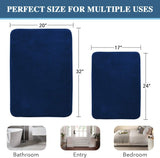 Bath Mat Memory Foam Set Bathroom Rug Flannel Velvety Luxury Extra Soft and Absorbent Non Slip Rugs for Bathroom/Bedroom Washable(2 Pack- 20"x 32"/ 17"x 24", Navy) Navy 20" x 32" Plus 17" 24"