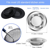 Kitchen Sink Drain Strainer, 4 Pack Stainless Steel and Black Mesh Strainer for with Large Wide Rim 4.5" Diameter, Filter 3" Basket Food Catcher -
