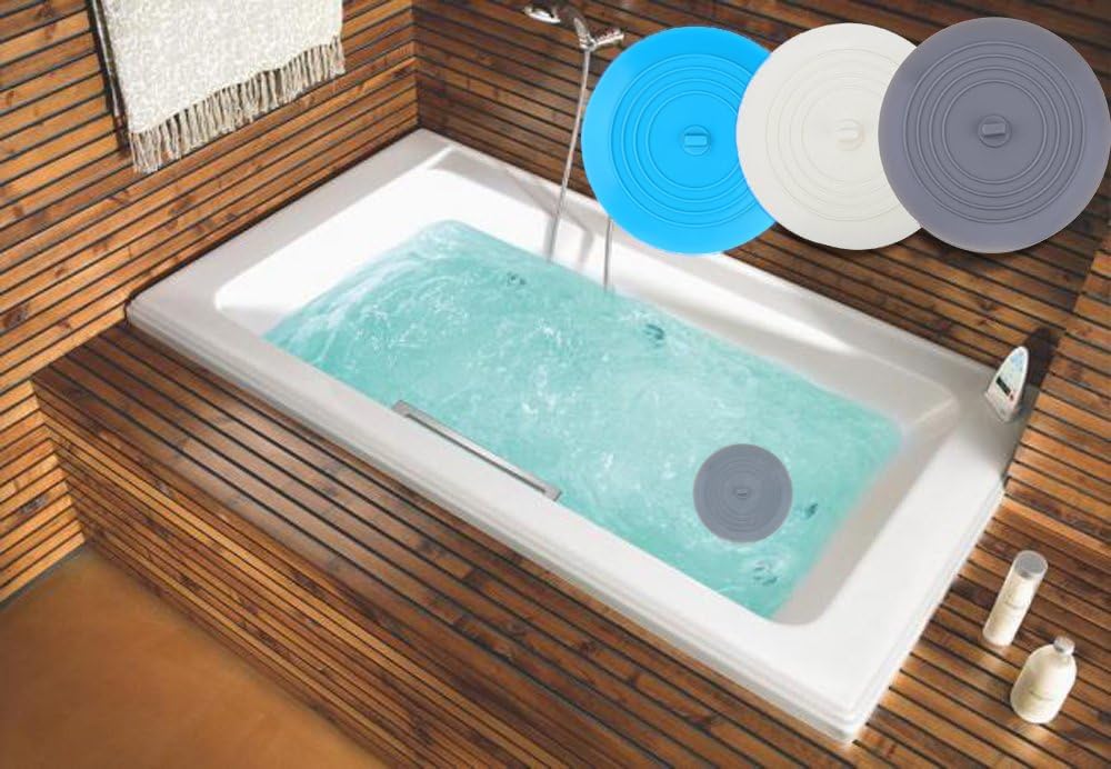 Bathtub Drain Stopper 3 Pack,  5inch Tub Cover, Silicone Bath Plug Essentials Flat Suction for Kitchen Bathroom Laundry Accessories -