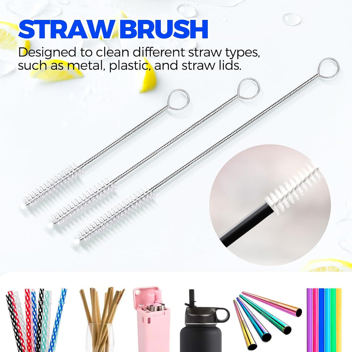 6 Pack Dish Brush Set with Bottle Brush, Scrub Pan and 3 Straw Brushes, Deep Cleaning Handle Scraper Tip for Kitchen Sink Dishes Cup Pot Pans (Blue) -