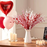 18 Pcs Mother's Day Decoration Valentines Floral Picks Tree Decorations 17 Inch Red and Pink Glitter Berry Spray Christmas Decor for Wreaths Centerpieces Wedding Anniversary -