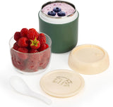 2 Pack Insulated Yogurt Container, 24oz Breakfast On the Go Cup with Plastic Topping Cereal Oatmeal Cup, 2-in-1 Food Storage Jar Lid and Spoon, Overnight Oats Container for Soup Lunch