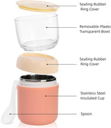 2 Pack Insulated Yogurt Container, 24oz Breakfast On the Go Cup with Plastic Topping Cereal Oatmeal Cup, 2-in-1 Food Storage Jar Lid and Spoon, Overnight Oats Container for Soup Lunch