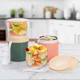 2 Pack Insulated Yogurt Container, 24oz Breakfast On the Go Cup with Plastic Topping Cereal Oatmeal Cup, 2-in-1 Food Storage Jar Lid and Spoon, Overnight Oats Container for Soup Lunch