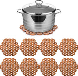8 Pack Bamboo Trivet Mat, Hot Plate Pad, Heat Resistant Table Counter Protector, Coaster for Tea Coffee Pot Plates Pans Bowls, Festive Design Décor, Kitchen Gift Idea