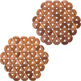 8 Pack Bamboo Trivet Mat, Hot Plate Pad, Heat Resistant Table Counter Protector, Coaster for Tea Coffee Pot Plates Pans Bowls, Festive Design Décor, Kitchen Gift Idea