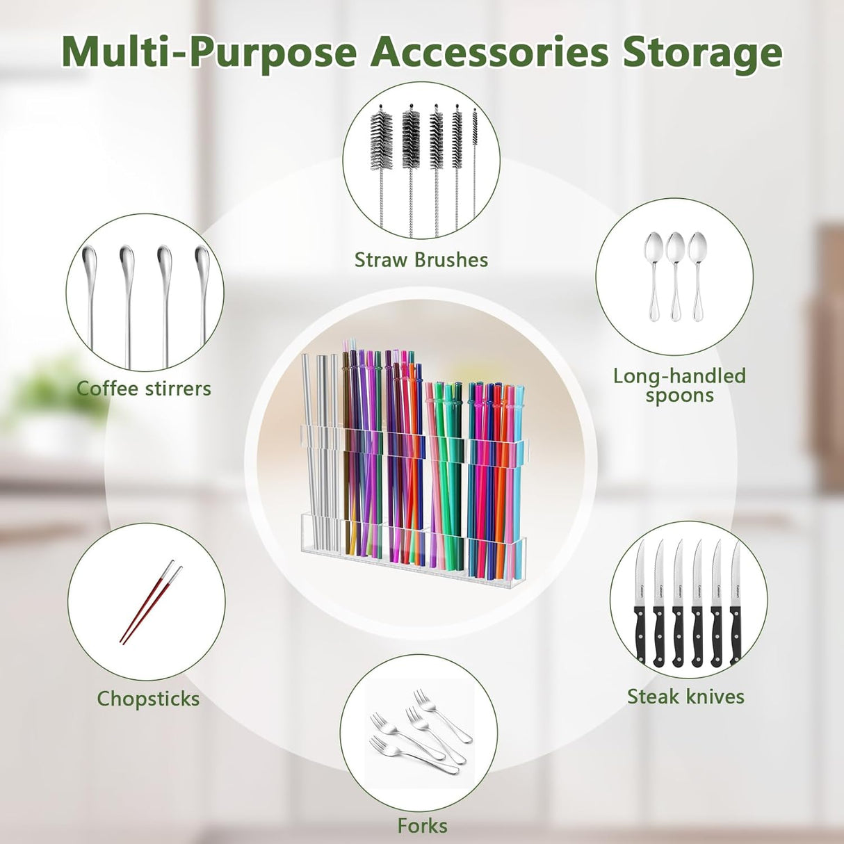 Rietjeshouder - Acrylic - 9.5 inch - Reusable - Cutlery Organizer - Storage Space - Kitchen Organizer - Super Sticky - Wall Organizer for the Cupboard - Transparent