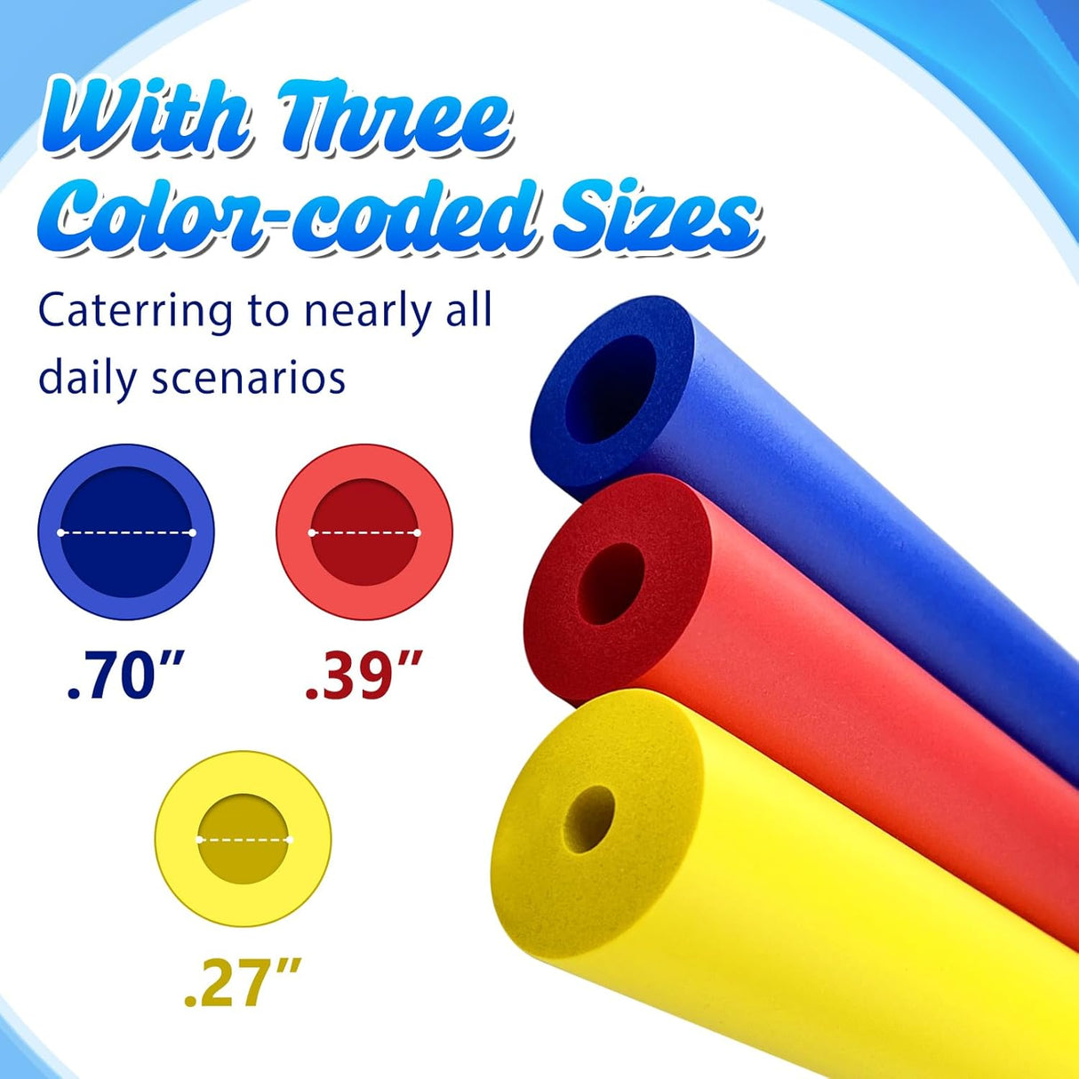 Schuimslang - Foam Grip Tube for Kitchen Utensils - 3 Sizes - Grip Snake - Comfortable Grip for Elderly, Disabled and People with Arthritis - 3 Colours - 6-pack