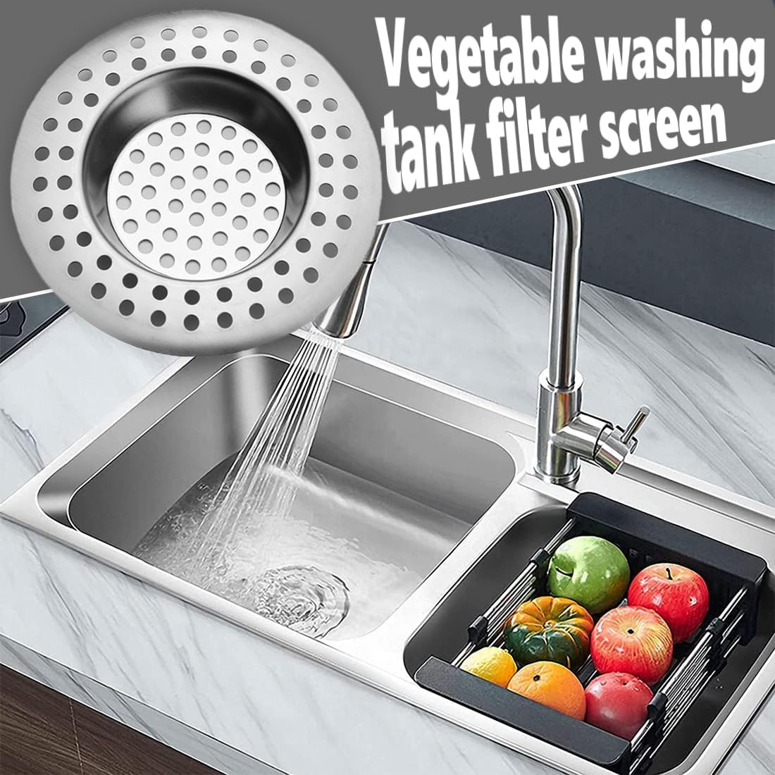 RVS kitchen drain plug - standard drain plug and hair/food catcher for bathroom - kitchen and shower (7.6 cm outer diameter - 4.5 cm inner diameter - 2-pack)