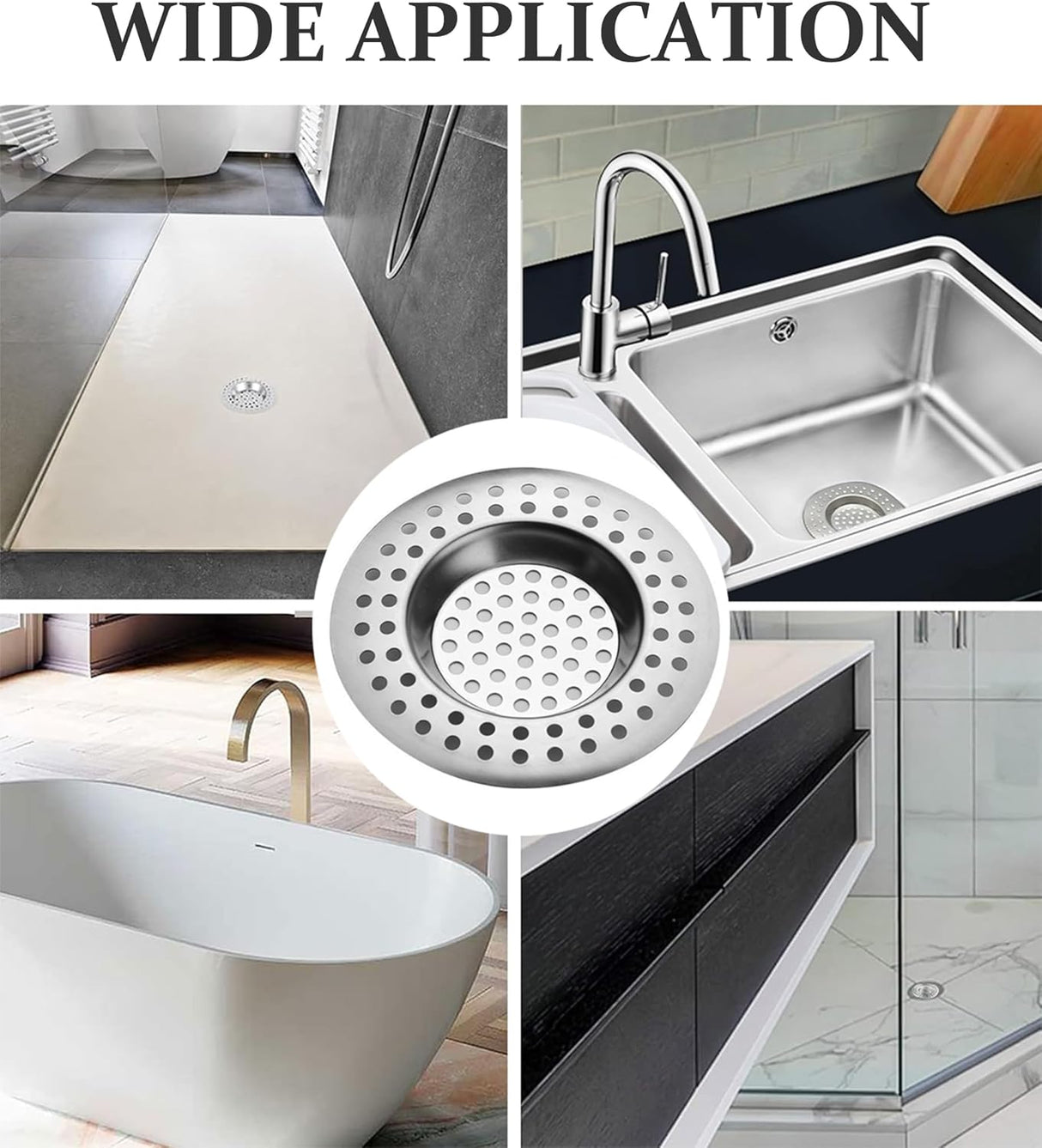 RVS kitchen drain plug - standard drain plug and hair/food catcher for bathroom - kitchen and shower (7.6 cm outer diameter - 4.5 cm inner diameter - 2-pack)