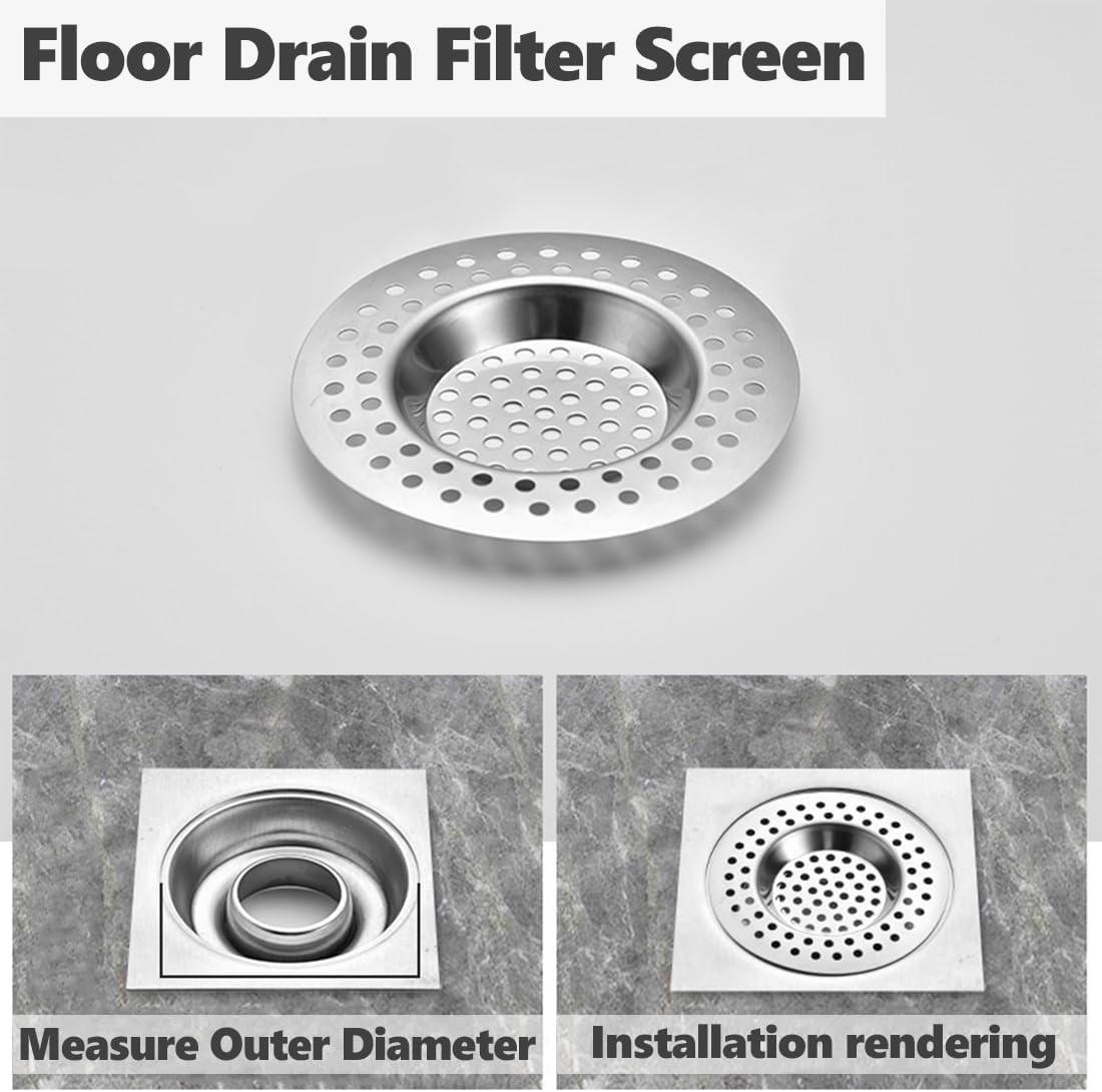 RVS kitchen drain plug - standard drain plug and hair/food catcher for bathroom - kitchen and shower (7.6 cm outer diameter - 4.5 cm inner diameter - 2-pack)