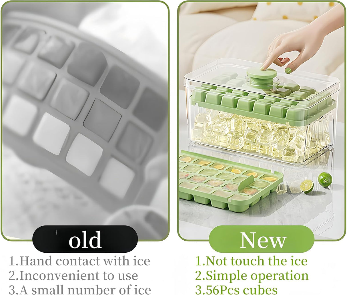 Ice Cube Trays - Ice Cube Tray with Lid and Container - 56 Ice Cube Molds - 2 Containers and Ice Scoop - BPA-free (Green)
