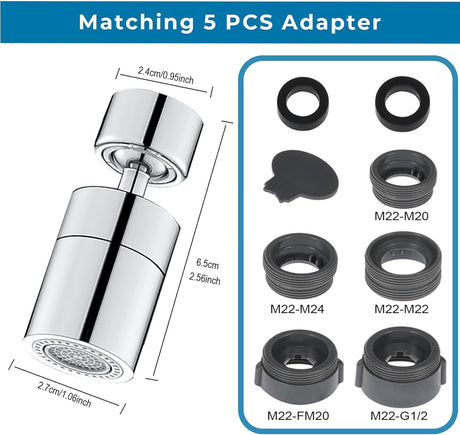 Faucet spray head for kitchen and sink taps - 360° swivel dual-function sprayer - 80-degree swivel tap spout with wide angle - Extended sprayer for taps - Splash-proof spray head for kitchen tap spouts