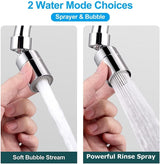 Faucet spray head for kitchen and sink taps - 360° swivel dual-function sprayer - 80-degree swivel tap spout with wide angle - Extended sprayer for taps - Splash-proof spray head for kitchen tap spouts