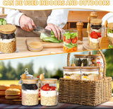 4-pack overnight oats containers with wooden lids and spoons, 473 ml overnight oats jars, glass food containers for oatmeal, chia seed pudding, yoghurt, salad and breakfast cereals