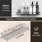 Storage rack for the bathroom, shower and kitchen - uses traceable transparent glue - no drilling required - stainless steel SUS304 - 15.75 inches - silver