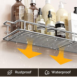 Storage rack for the bathroom, shower and kitchen - uses traceable transparent glue - no drilling required - stainless steel SUS304 - 15.75 inches - silver