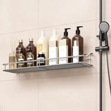 Storage rack for the bathroom, shower and kitchen - uses traceable transparent glue - no drilling required - stainless steel SUS304 - 15.75 inches - silver