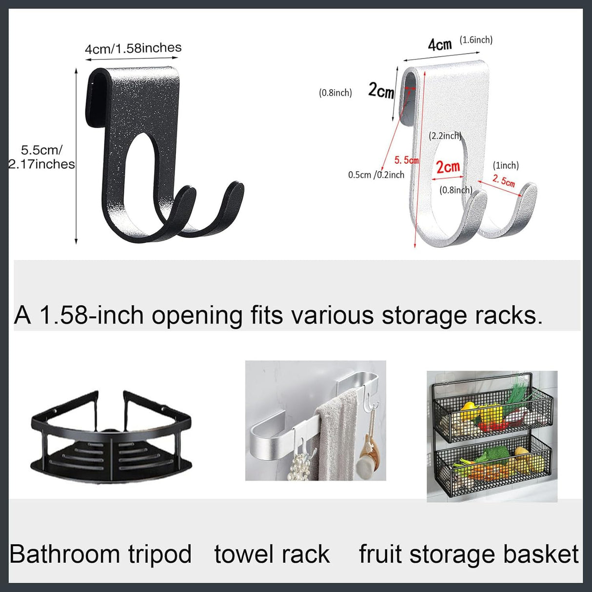 Suction hooks without drilling for hanging bath sponges, towels and razor holders for the bathroom, office, kitchen utensil holder, bathroom, kitchen knives - 4-pack - black.
