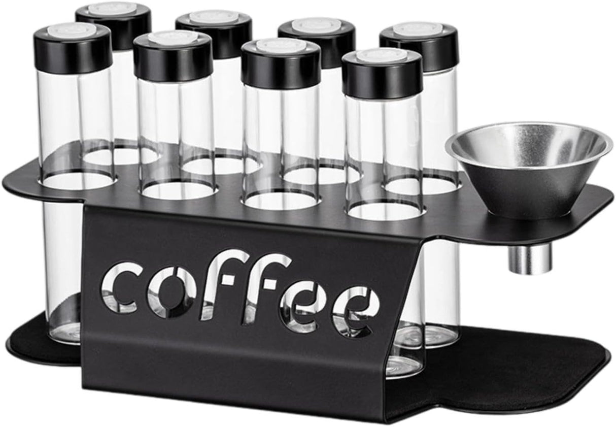 Coffee Bean Storage Containers - 8-pack Glass Jars for Storing Coffee Beans - Transparent Storage Containers, Reagent Racks, One-Way Valve - Portable Storage Jars