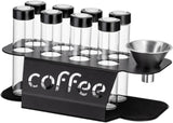 Coffee Bean Storage Containers - 8-pack Glass Jars for Storing Coffee Beans - Transparent Storage Containers, Reagent Racks, One-Way Valve - Portable Storage Jars