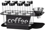 Coffee Bean Storage Containers - 8-pack Glass Jars for Storing Coffee Beans - Transparent Storage Containers, Reagent Racks, One-Way Valve - Portable Storage Jars