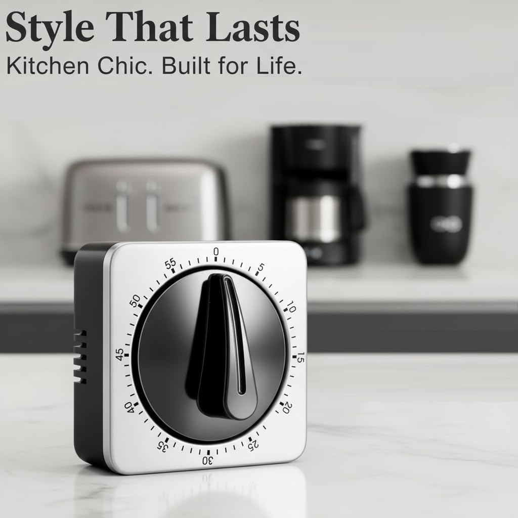 Kitchen Timer - Mechanical Egg Timer - Battery-Free - 100% Mechanical Kitchen Clock - Stainless Steel Housing - Kitchen Clock - Stopwatch - Countdown Reminder - Magnetic Kitchen Clock - Egg Timer (grey)
