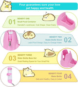 Water bowl for small animals - 3-in-1 hanging water bottle for hamsters - Automatic pet water bowl with stand - Suitable for dwarf hamsters, mice, rats and hedgehogs (80 ml - Pink)