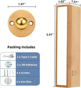 Indoor wall lamp - Wooden LED wall lamp with wireless charging - Bedroom wall lamp - 360° rotating touchscreen dimmable light - Drill-free installation - Suitable for bedroom/living room