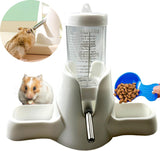 White hamster water bottle with standard, food bowl base, automatic water dispenser, suitable for dwarf hamsters, gerbils and other small animals.