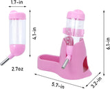 Water bowl for small animals - 3-in-1 hanging water bottle for hamsters - Automatic pet water bowl with stand - Suitable for dwarf hamsters, mice, rats and hedgehogs (80 ml - Pink)