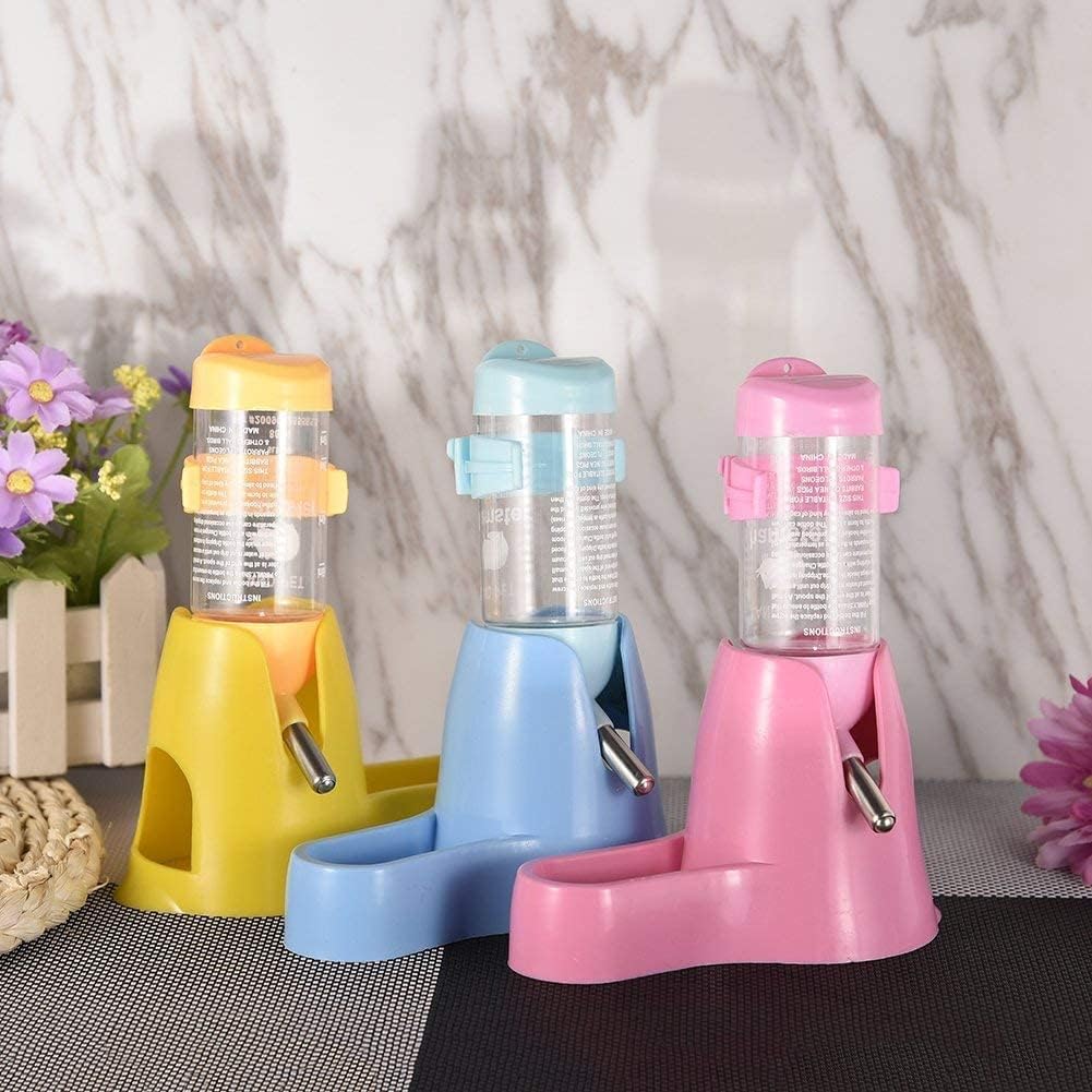 Water bowl for small animals - 3-in-1 hanging water bottle for hamsters - Automatic pet water bowl with stand - Suitable for dwarf hamsters, mice, rats and hedgehogs (80 ml - Pink)