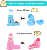 Water bowl for small animals - 3-in-1 hanging water bottle for hamsters - Automatic pet water bowl with stand - Suitable for dwarf hamsters, mice, rats and hedgehogs (80 ml - Pink)