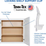 Self-Locking Shelf Support Clips, Made in The USA - for 3/4" Thick Shelves, 5mm Dowel Peg - for Kitchen Cabinet, Cupboard, Pantry, Closest, Book Shelves - Clear Plastic Clip (8, Clear)
