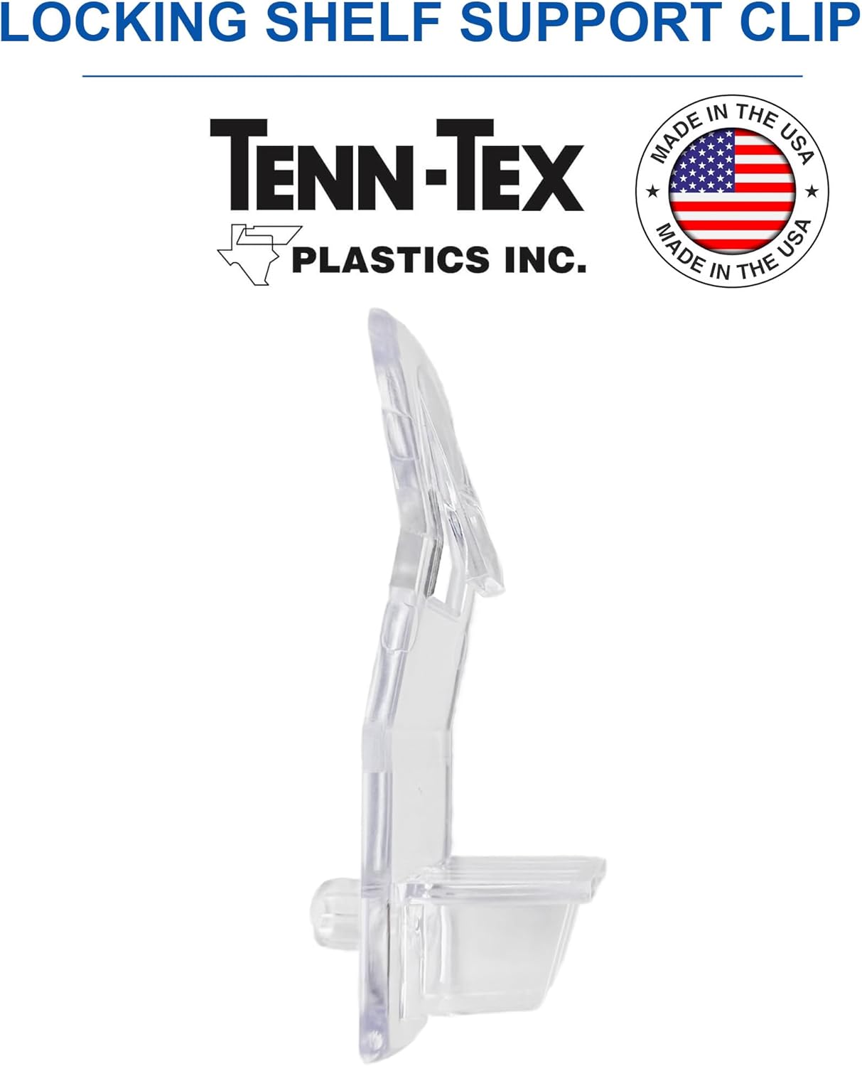 Self-Locking Shelf Support Clips, Made in The USA - for 3/4" Thick Shelves, 5mm Dowel Peg - for Kitchen Cabinet, Cupboard, Pantry, Closest, Book Shelves - Clear Plastic Clip (8, Clear)