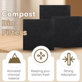 Biaungdo 6 Pack 5 Inch Sqaure Charcoal Filter Replacements, Black Kitchen Compost Bin Filters for Countertop Square Carbon Filter Bin Pail Replacement