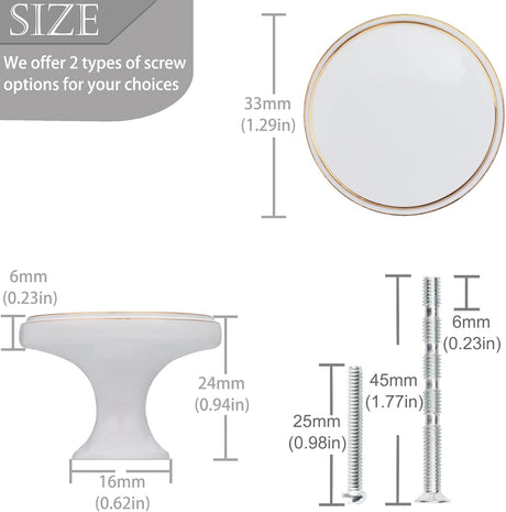 2 Pack Round Shape Drawer Pulls Ivory White Stylish Kitchen Cabinet Vintage Brushed White Dresser Knobs Door Window Pull Handles Cabinet Hardware for Cupboard Pulls with Screws
