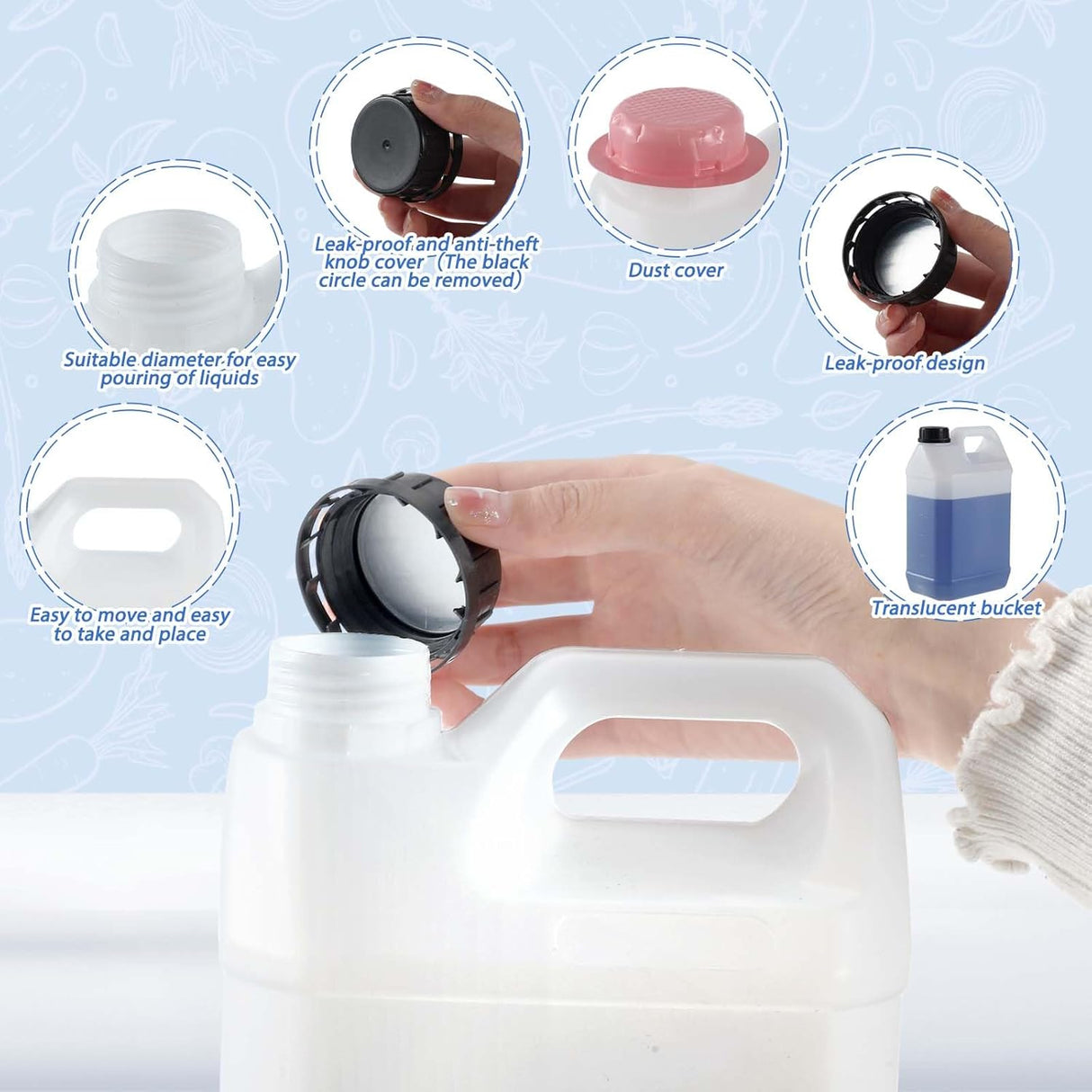 3 Pcs 1 Gallon Plastic Jug with Lids Square Empty Storage Containers Hdpe Carboy Plastic Jar Containers for Milk Water Beverage Oil Liquids (Translucent Color)