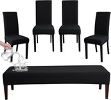FORCHEER Dining Chair Covers and Bench Covers Set Waterproof Black Jacquard 4 Dining Room Chair and Bench Slipcover Washable