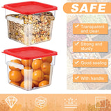 3 Sets 6 Qt Square Food Storage Containers with Lids Dough Proofing Bucket Commercial Polycarbonate Containers with Scale Clear Airtight Cereal for Pantry Home Restaurant (Red)