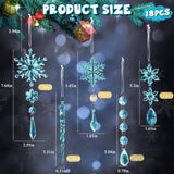 Christmas Crystal Snowflake Ornament 18-Piece Set - Hanging Acrylic Ice Snowflake Decorations for Christmas Tree - with Ribbon - Blue