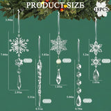 Christmas Crystal Snowflake Ornament 18-Piece Set - Hanging Acrylic Ice Snowflake Decorations for Christmas Tree - with Ribbon - Champagne