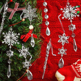 Christmas Crystal Snowflake Ornament 18-Piece Set - Hanging Acrylic Ice Snowflake Decorations for Christmas Tree - with Ribbon - Clear
